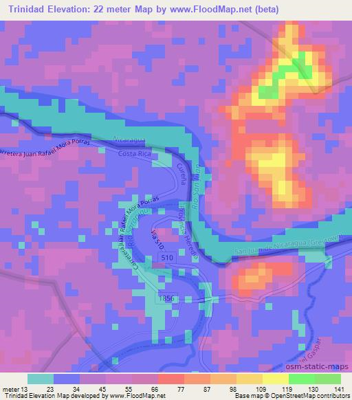 Trinidad,Costa Rica Elevation Map