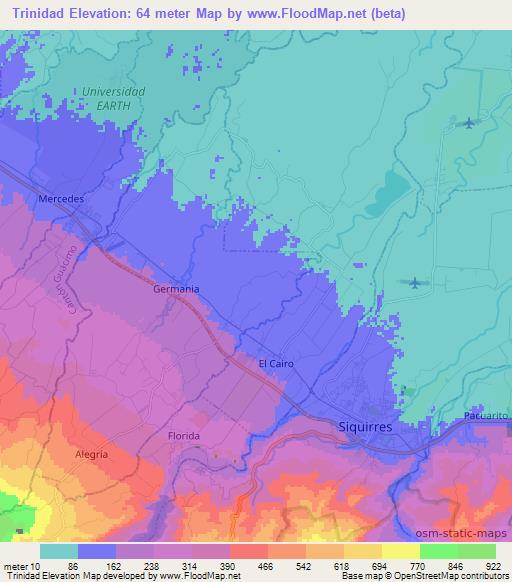 Trinidad,Costa Rica Elevation Map