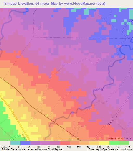 Trinidad,Costa Rica Elevation Map