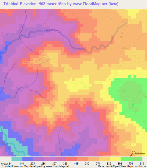 Trinidad,Costa Rica Elevation Map