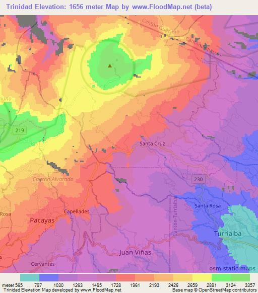 Trinidad,Costa Rica Elevation Map