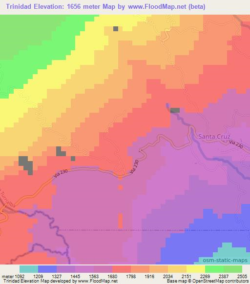 Trinidad,Costa Rica Elevation Map