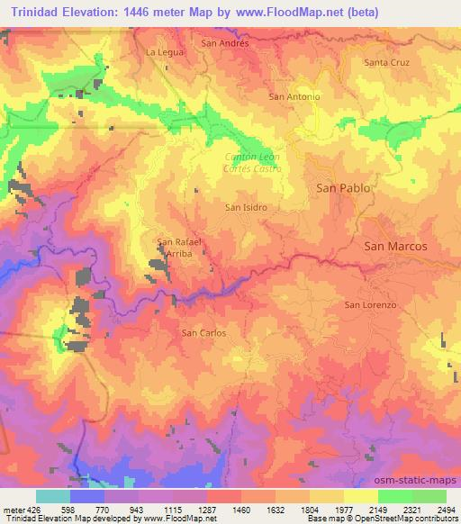 Trinidad,Costa Rica Elevation Map