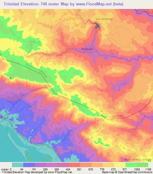 Trinidad,Costa Rica Elevation Map