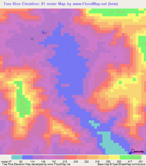 Tres Rios,Costa Rica Elevation Map