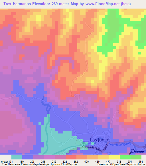 Tres Hermanos,Costa Rica Elevation Map