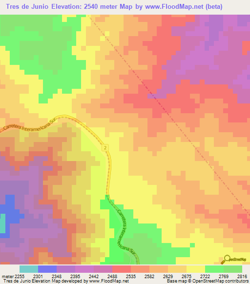 Tres de Junio,Costa Rica Elevation Map