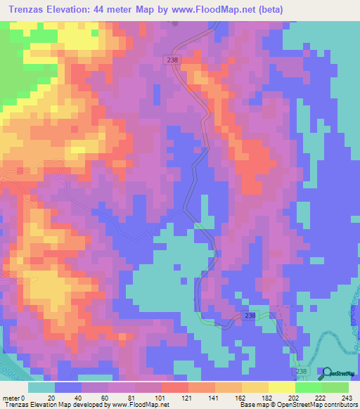 Trenzas,Costa Rica Elevation Map