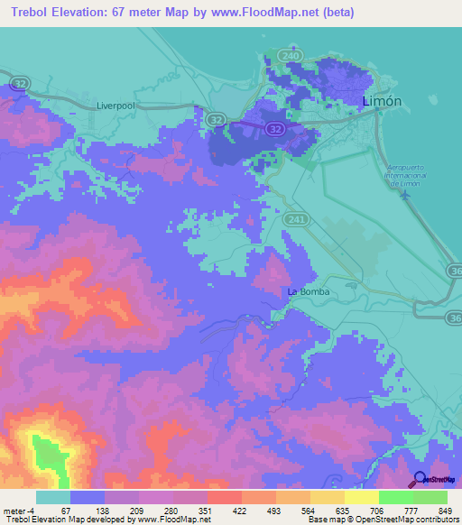 Trebol,Costa Rica Elevation Map