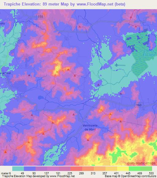 Trapiche,Costa Rica Elevation Map