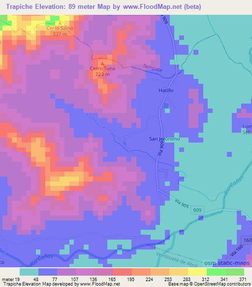 Trapiche,Costa Rica Elevation Map
