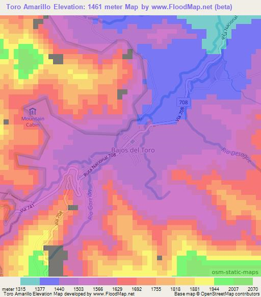 Toro Amarillo,Costa Rica Elevation Map