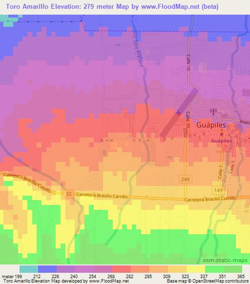 Toro Amarillo,Costa Rica Elevation Map
