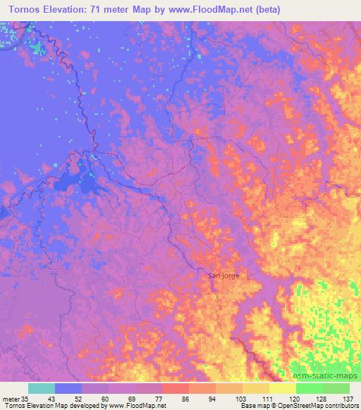Tornos,Costa Rica Elevation Map