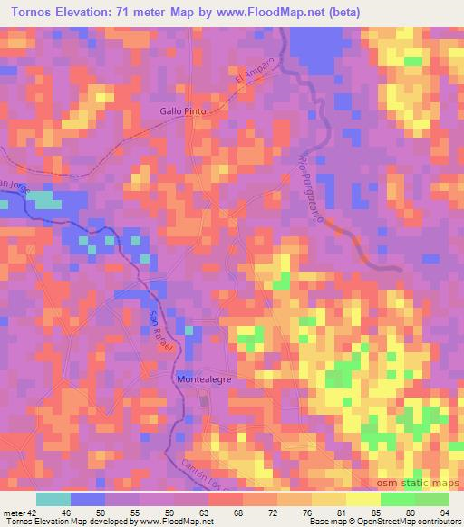 Tornos,Costa Rica Elevation Map