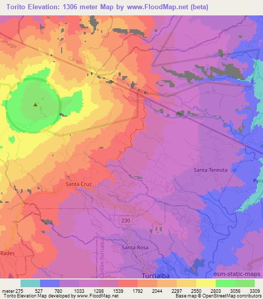Torito,Costa Rica Elevation Map