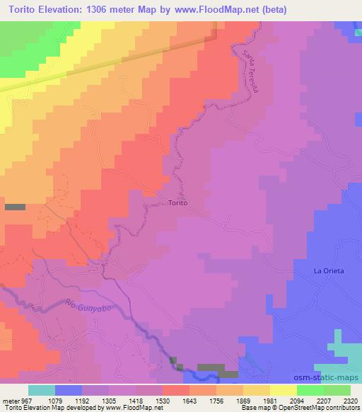 Torito,Costa Rica Elevation Map