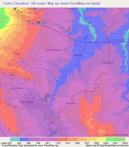 Torito,Costa Rica Elevation Map