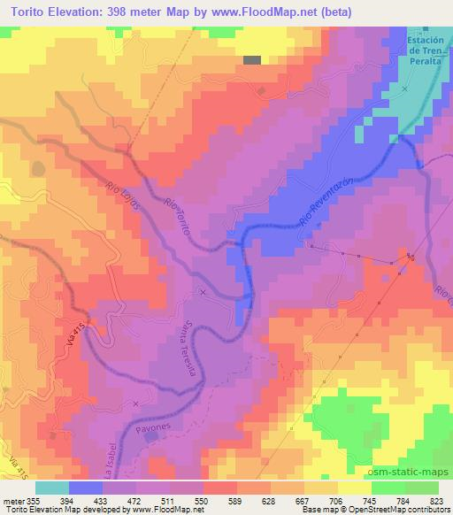 Torito,Costa Rica Elevation Map