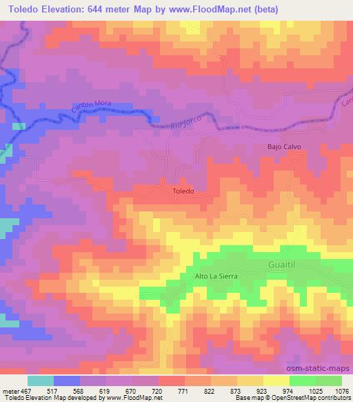 Toledo,Costa Rica Elevation Map