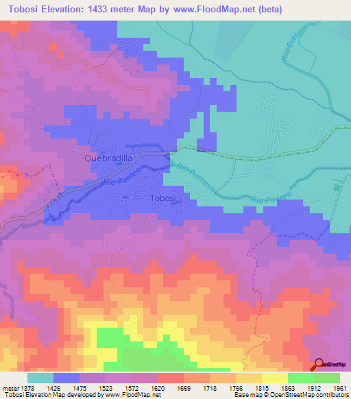 Tobosi,Costa Rica Elevation Map