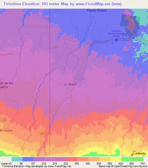 Tirimbina,Costa Rica Elevation Map
