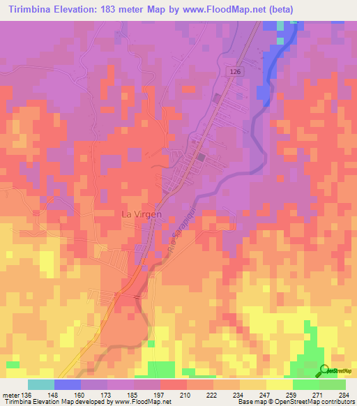 Tirimbina,Costa Rica Elevation Map
