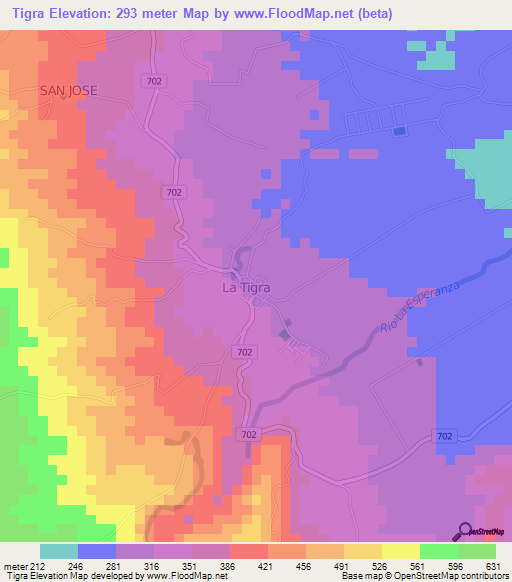 Tigra,Costa Rica Elevation Map