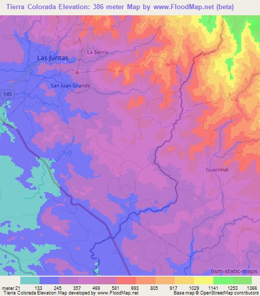 Tierra Colorada,Costa Rica Elevation Map