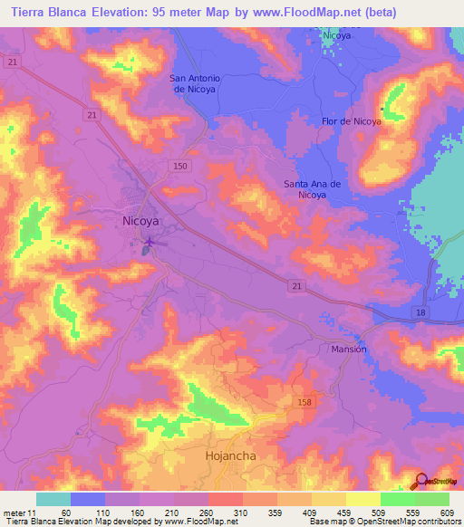 Tierra Blanca,Costa Rica Elevation Map