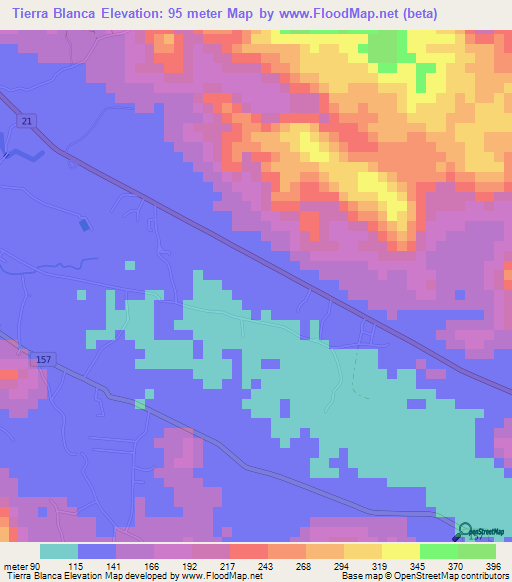 Tierra Blanca,Costa Rica Elevation Map
