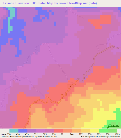 Tetsalia,Costa Rica Elevation Map