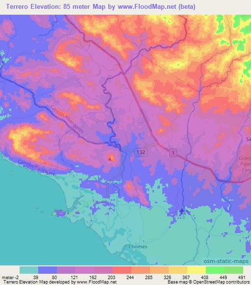 Terrero,Costa Rica Elevation Map