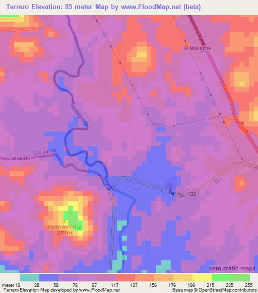Terrero,Costa Rica Elevation Map