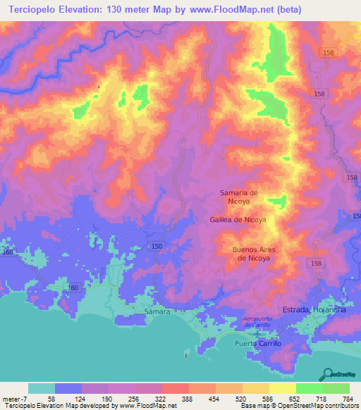 Terciopelo,Costa Rica Elevation Map