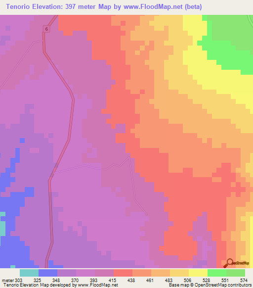 Tenorio,Costa Rica Elevation Map