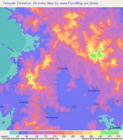Tempate,Costa Rica Elevation Map