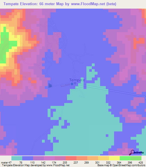 Tempate,Costa Rica Elevation Map