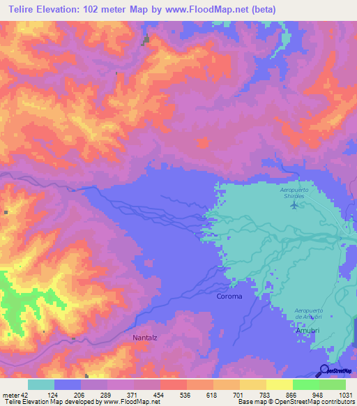 Telire,Costa Rica Elevation Map