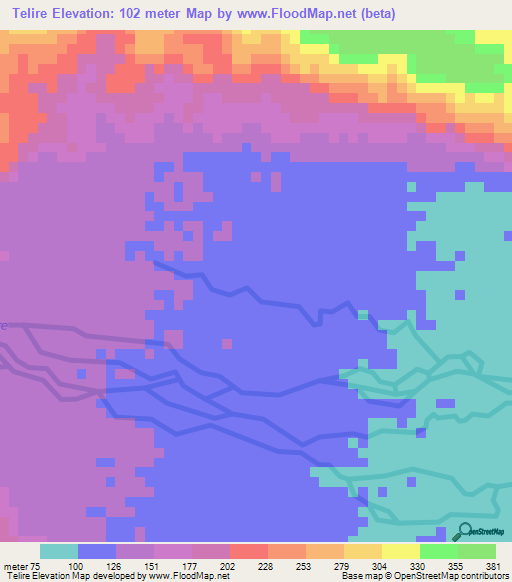 Telire,Costa Rica Elevation Map