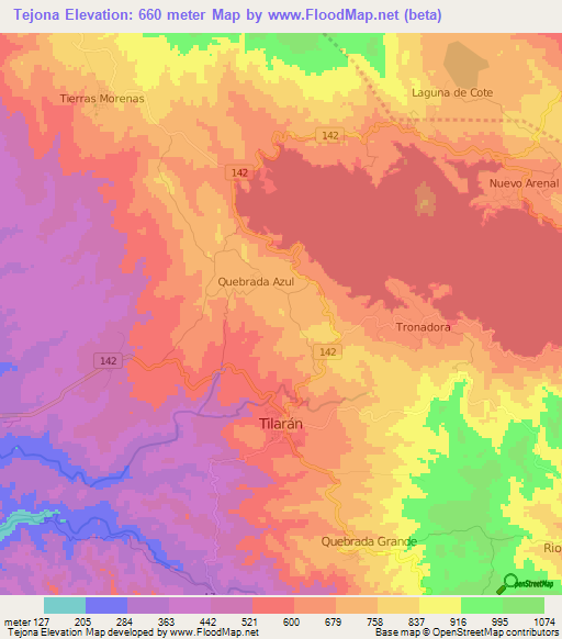 Tejona,Costa Rica Elevation Map