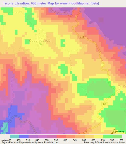 Tejona,Costa Rica Elevation Map