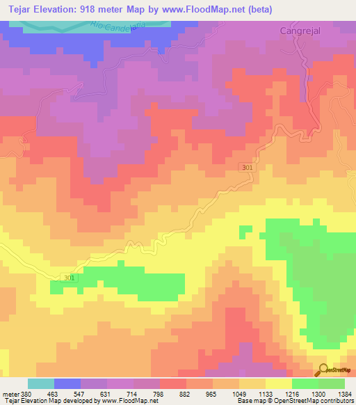 Tejar,Costa Rica Elevation Map