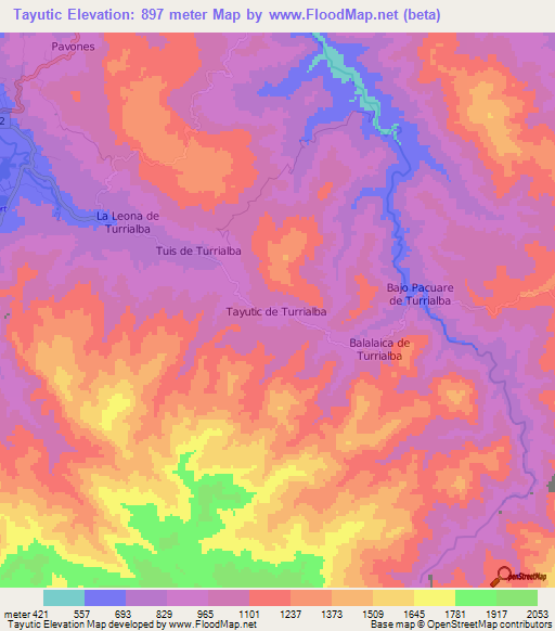 Tayutic,Costa Rica Elevation Map