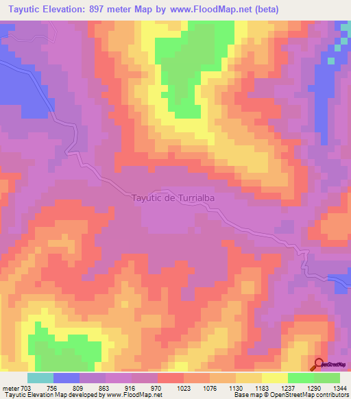 Tayutic,Costa Rica Elevation Map