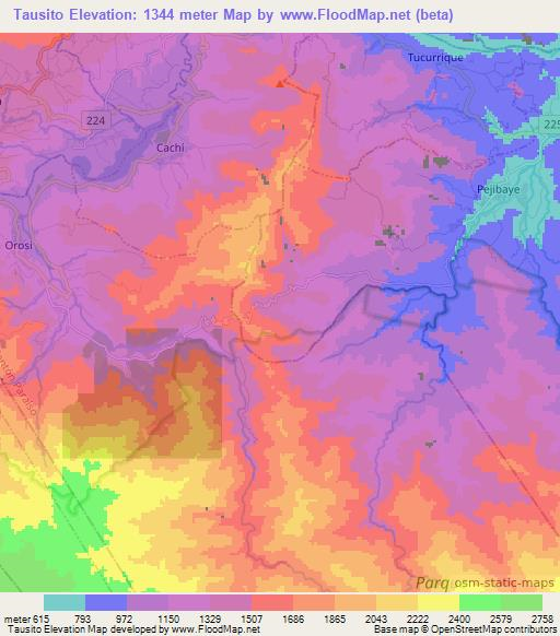 Tausito,Costa Rica Elevation Map