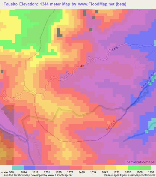 Tausito,Costa Rica Elevation Map