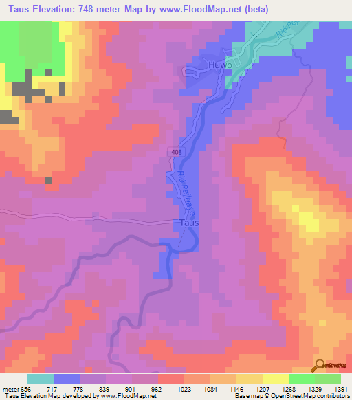 Taus,Costa Rica Elevation Map