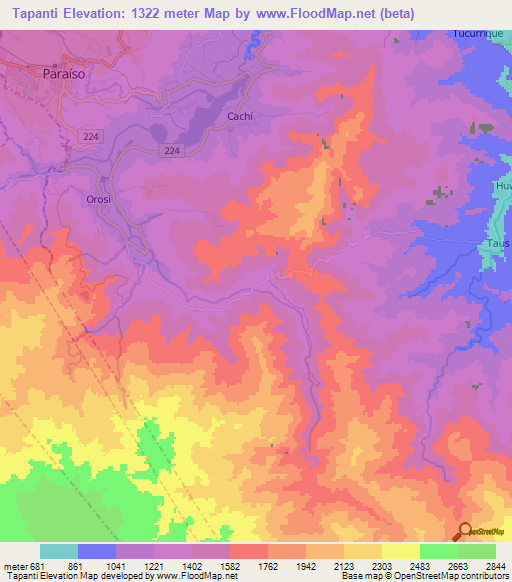 Tapanti,Costa Rica Elevation Map