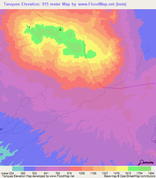 Tanques,Costa Rica Elevation Map